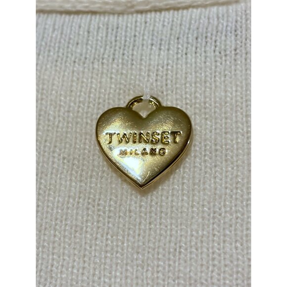 Twinset Wool Cashmere Blend Sweater L Asymmetric Ruffle Fringe Ivory Luxury - Picture 8 of 15